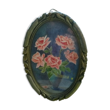 Tableau miniature "vase de roses"
