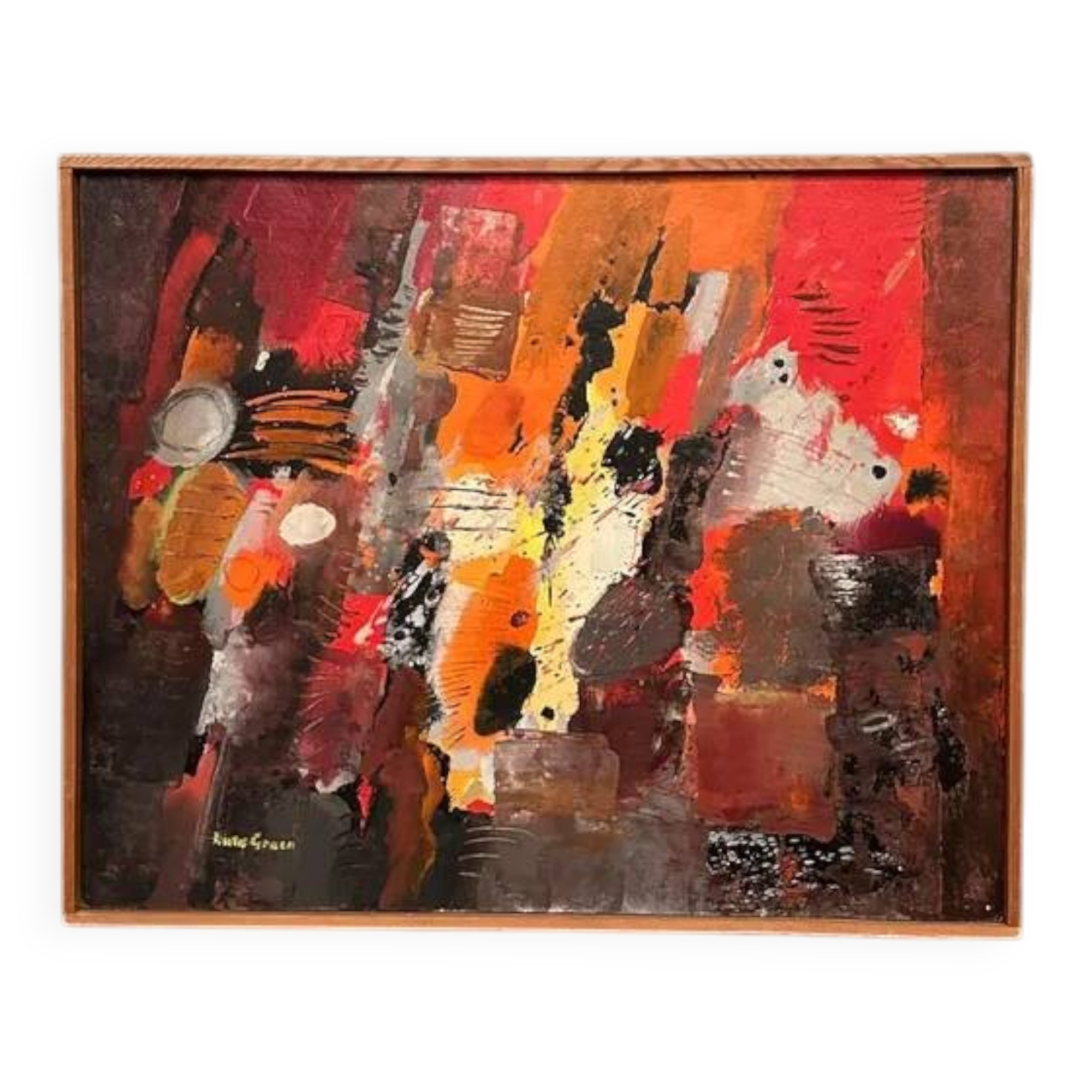 Original Swedish Oil on Panel – “Composition” by Kulo Green (1913–1972) – Signed – Vintage & Framed