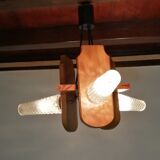 3-spoke chandelier with tulips chiseled in glass 1960, in varnished wood