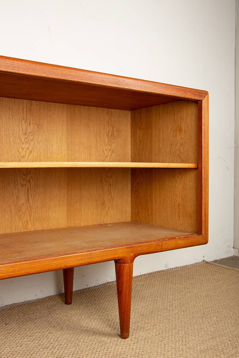 Extra long Danish sideboard, teak, oak, leatherette, 280 cm, Arne Hovmand-Olsen