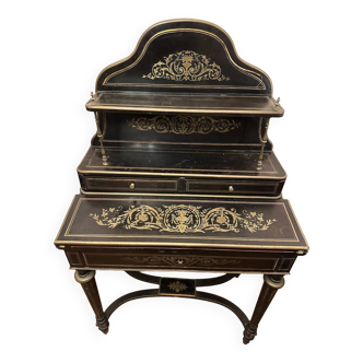 Napoleon III secretary with tiers - Blackened wood, enhanced with brass 19th century