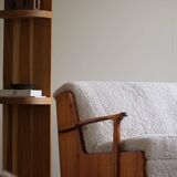 Modern Swedish two-seater independent sofa bed in pine and lambswool, 1950s.