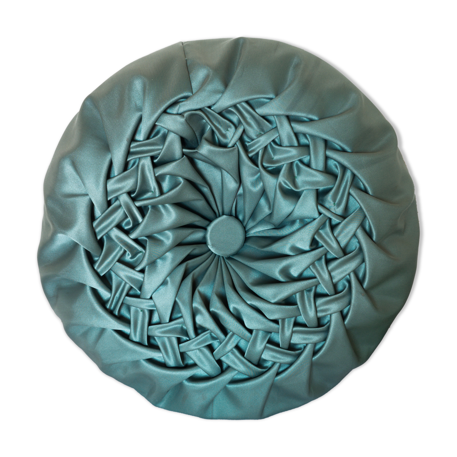 Round cushion in green pleated silk