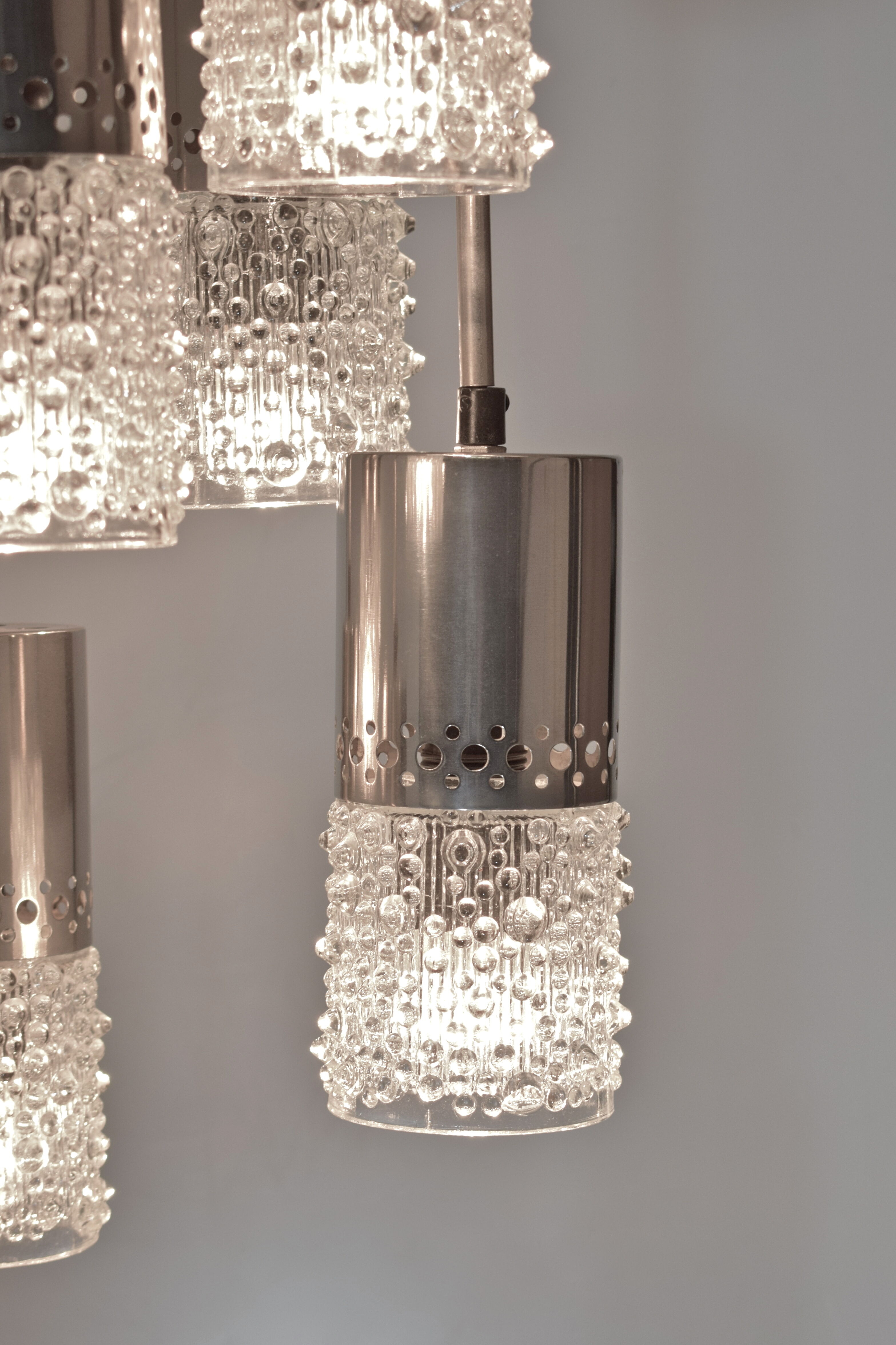 Vintage waterfall chandelier, 7 chrome and glass