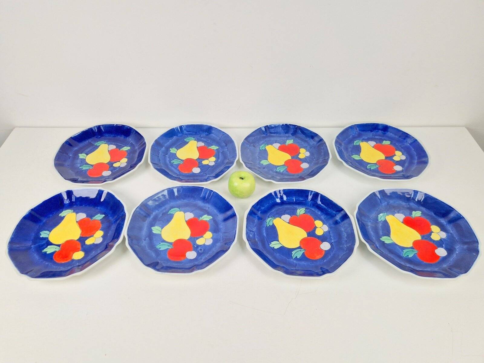 Vintage Hand-Painted Porcelain Fruit Plates, China, 1950s, Set of 8