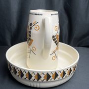 Art Deco, brocade jug and ceramic basin by Badonwiller around 1930.