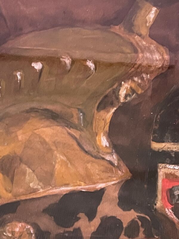 Tableau peinture ancienne nature morte à la bouteille XXe