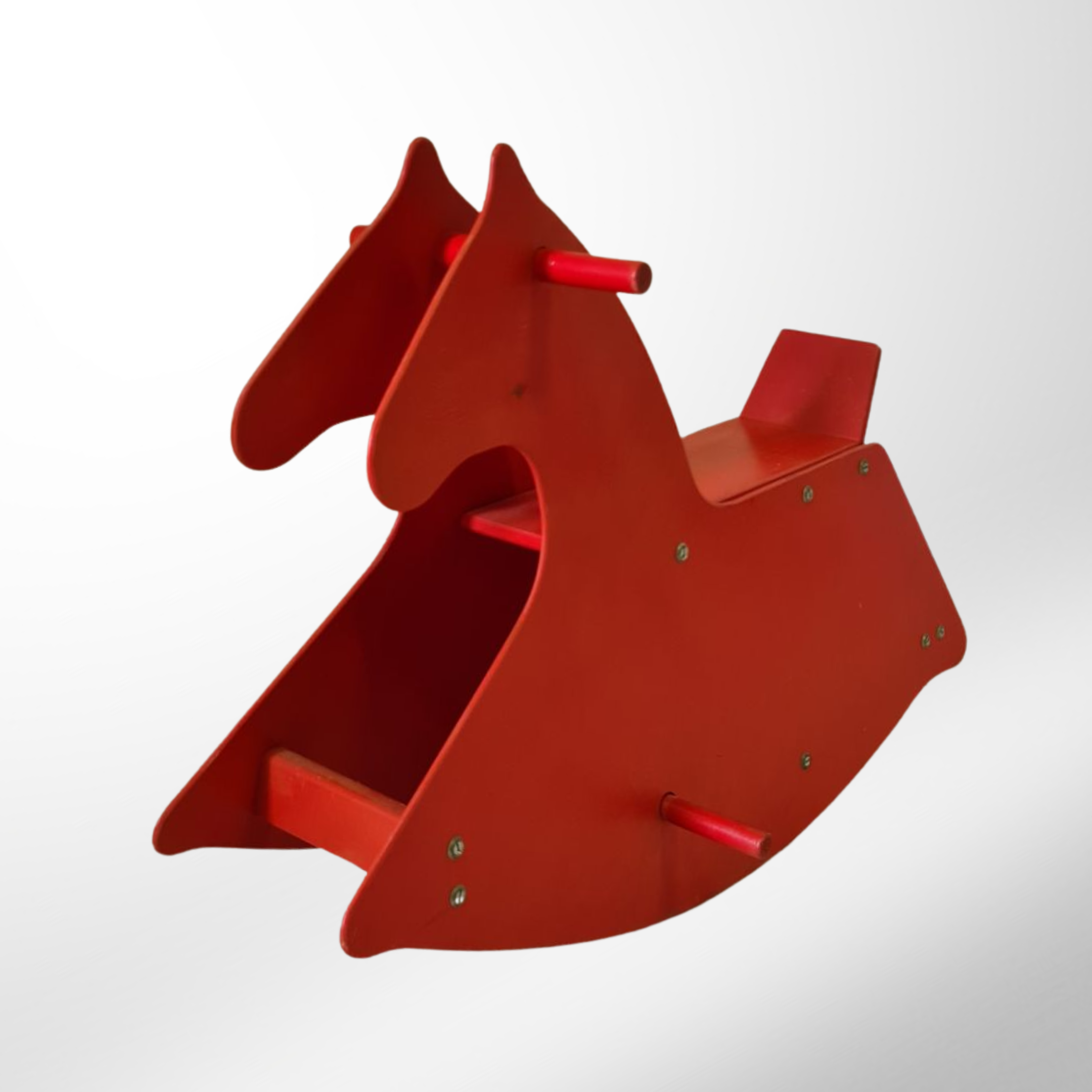 Cheval à bascule en contreplaqué constructiviste rouge, Suisse Années 1960