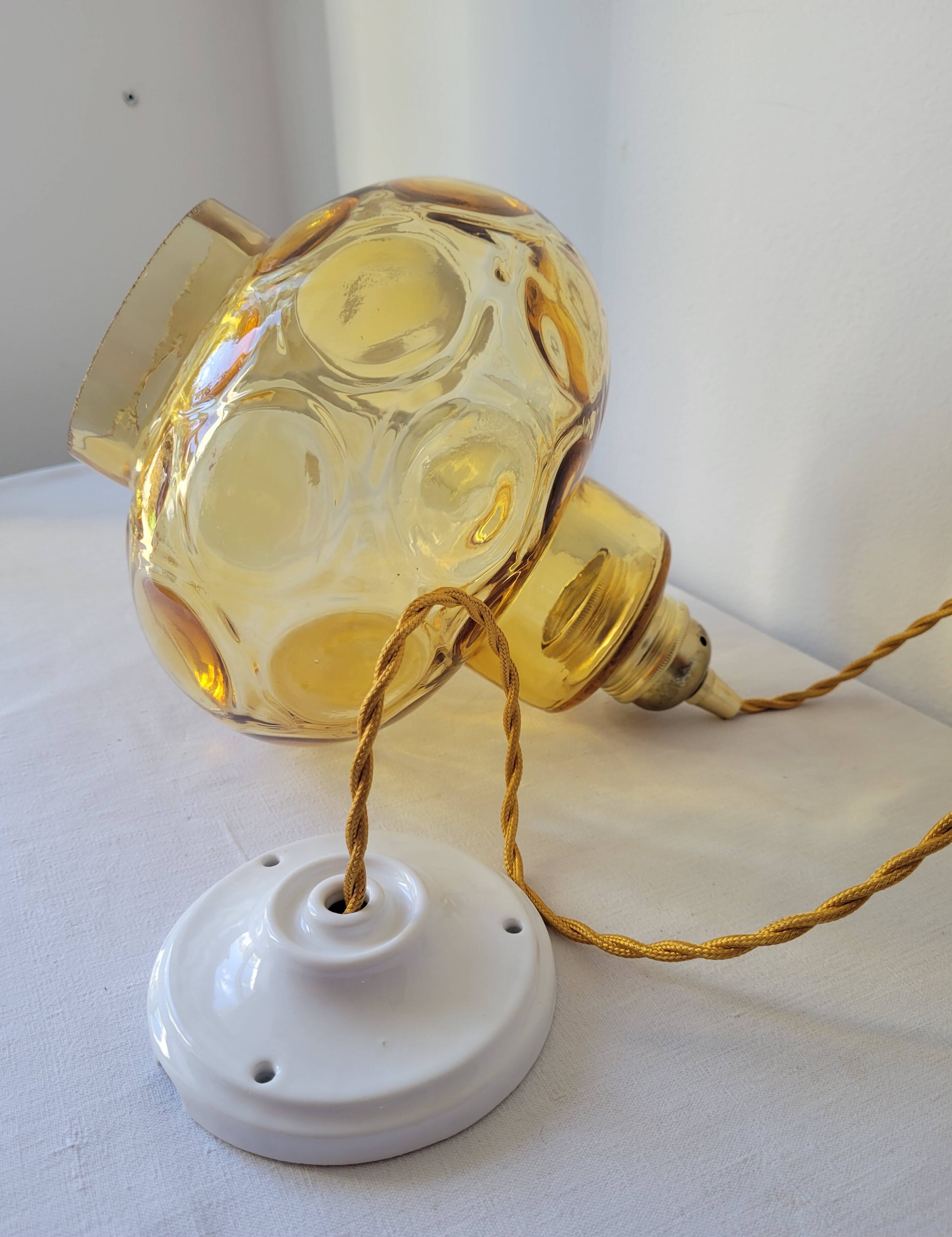 Amber faceted glass pendant light