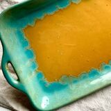 CAB turquoise and ochre ceramic dish with handles