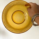 Salad bowl and bowls in amber glass, 70s