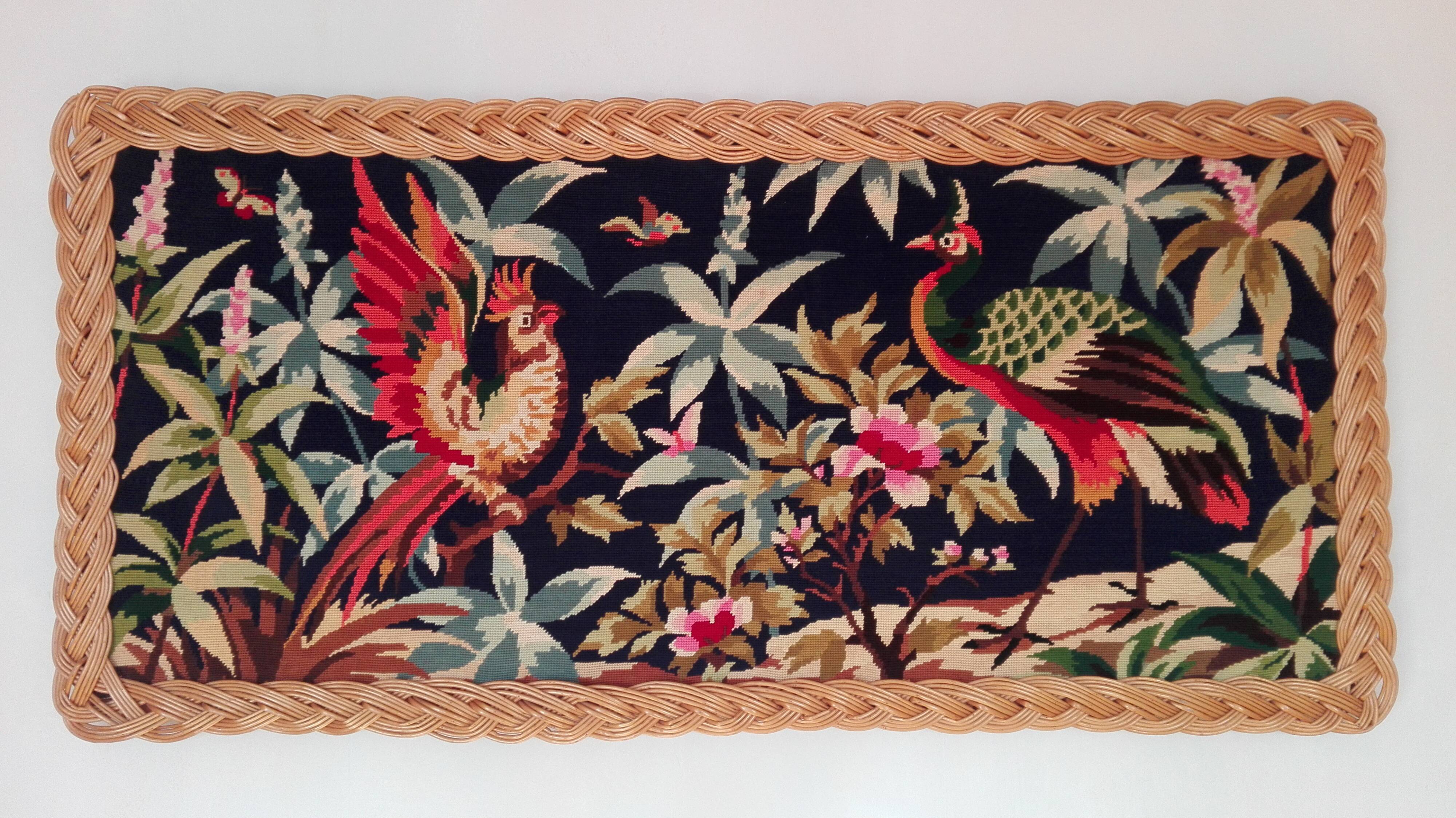 Painting canvas "birds of paradise", vintage 1960