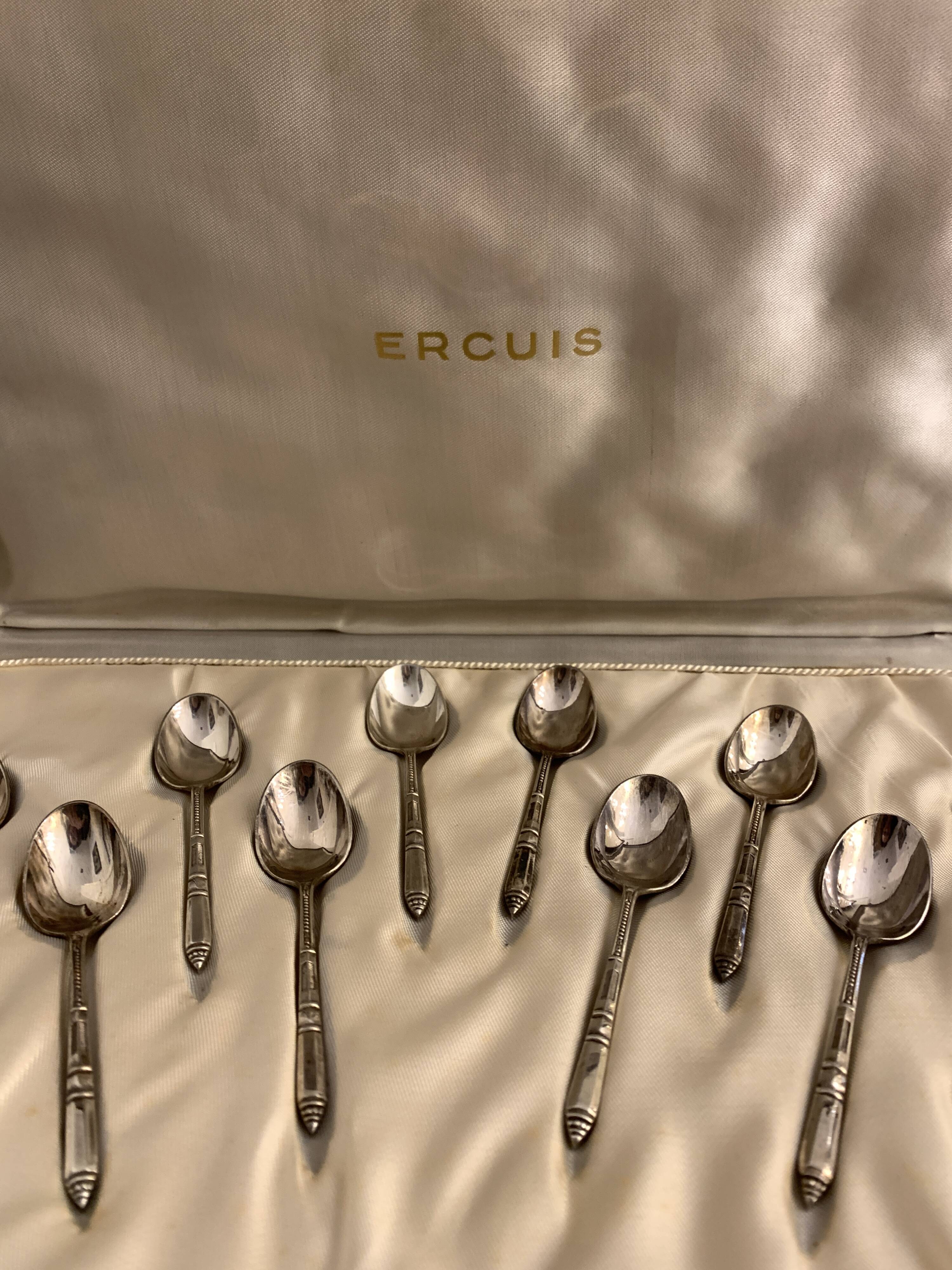 12 mocha spoons or coffee in Ercuis silver metal in their original box