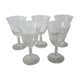 5 old transparent foot glasses – white floral pattern