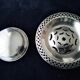 Butter dish, Butterflor butter mold in silver metal