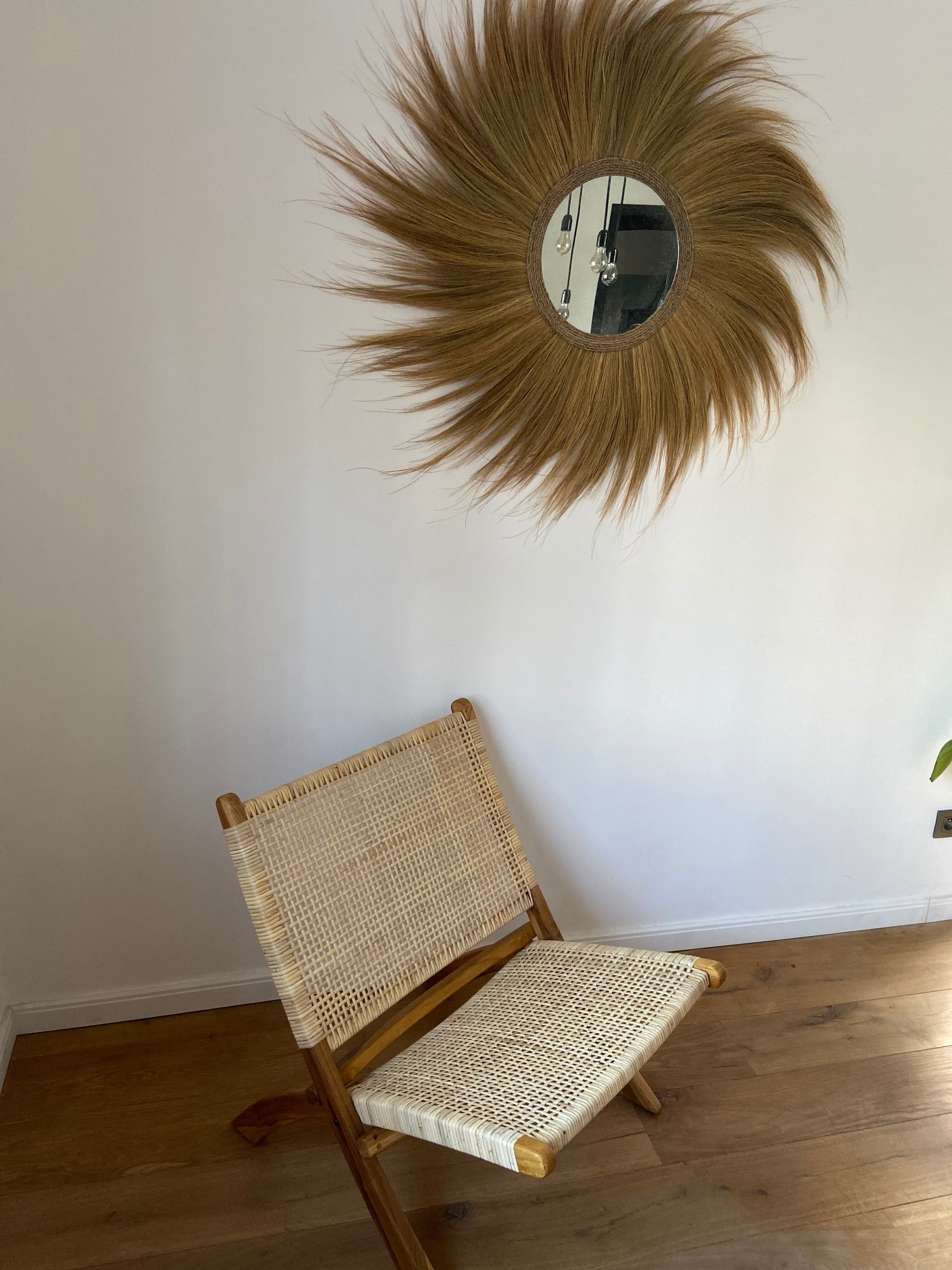 Fauteuil pliant en bois et rotin