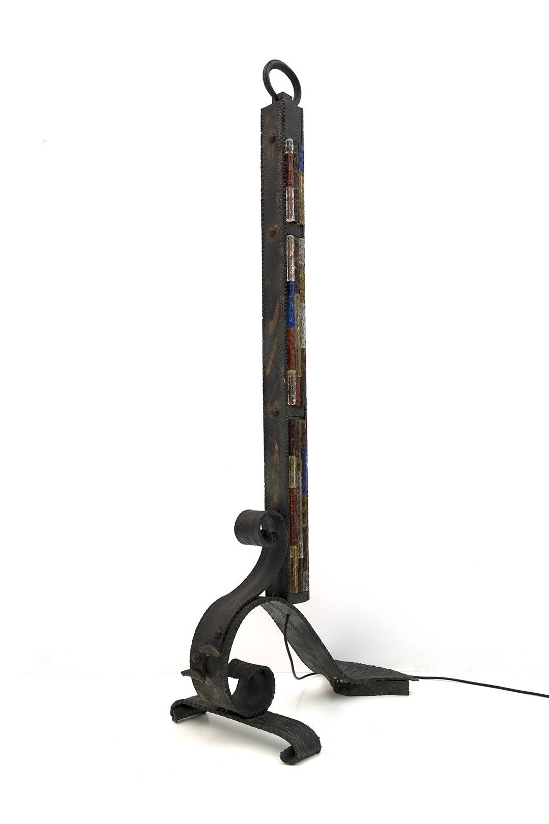 Poliarte Brutalist Italian Wrought Iron and Color Raw Glass Floor Lamp, 60