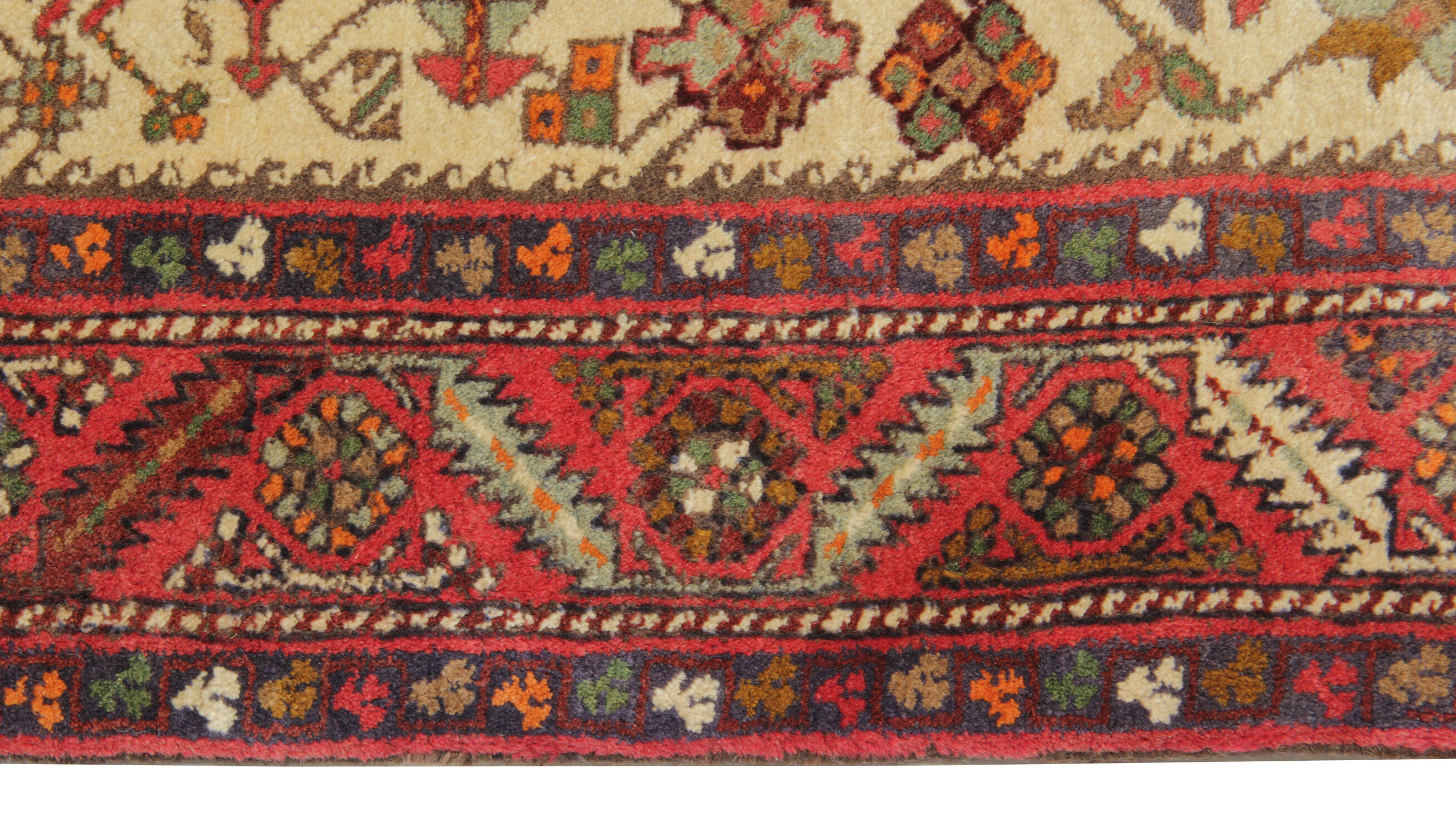 Handwoven Traditional Persian Runner Long Rug Red Beige Wool Carpet 94x445cm