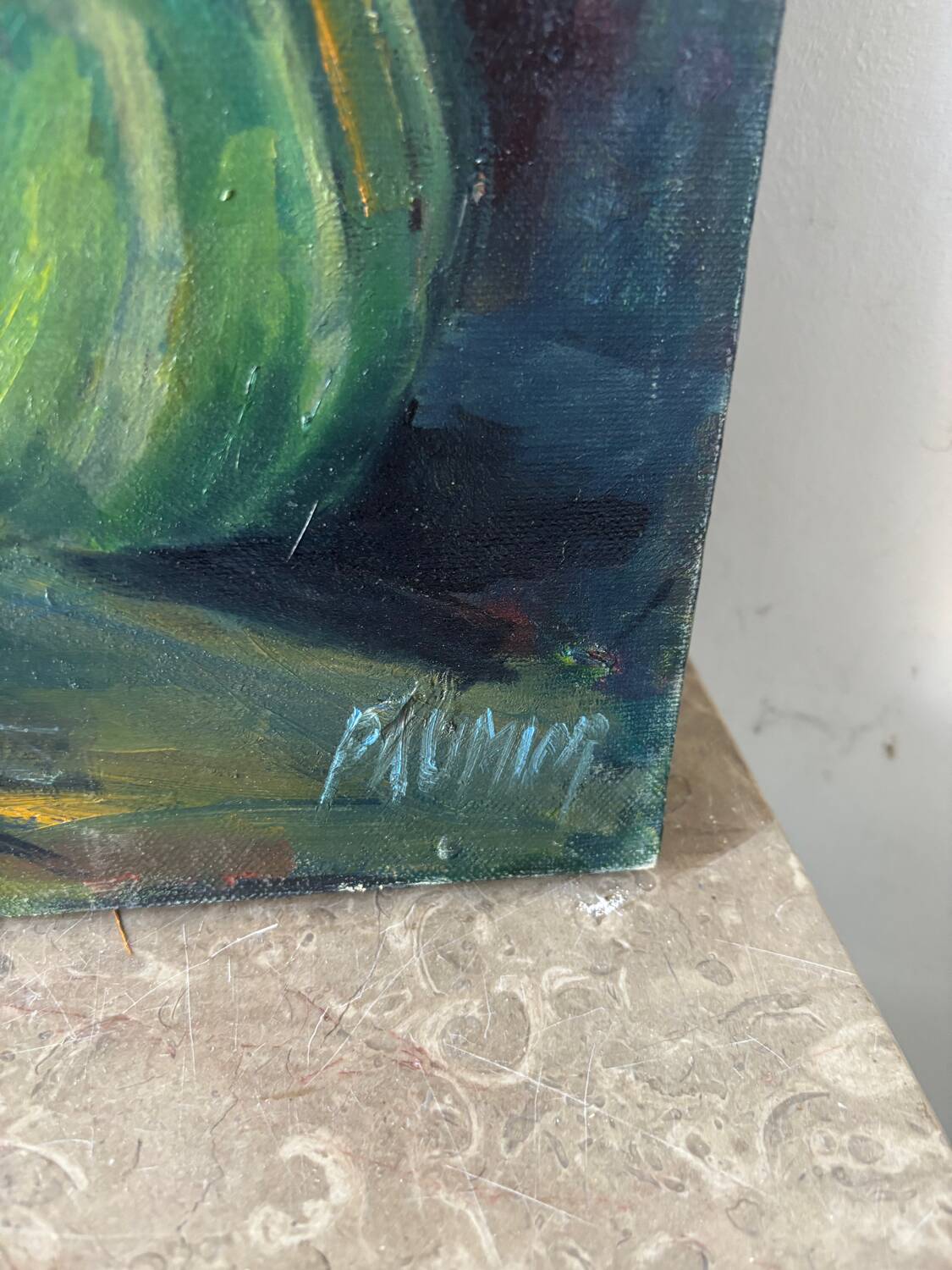 Oil on canvas "Hydrangeas and fruits" signed Paumier.