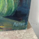 Oil on canvas "Hydrangeas and fruits" signed Paumier.