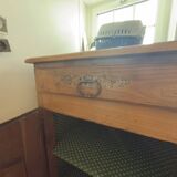 Very old, 2 doors, 2 drawers.