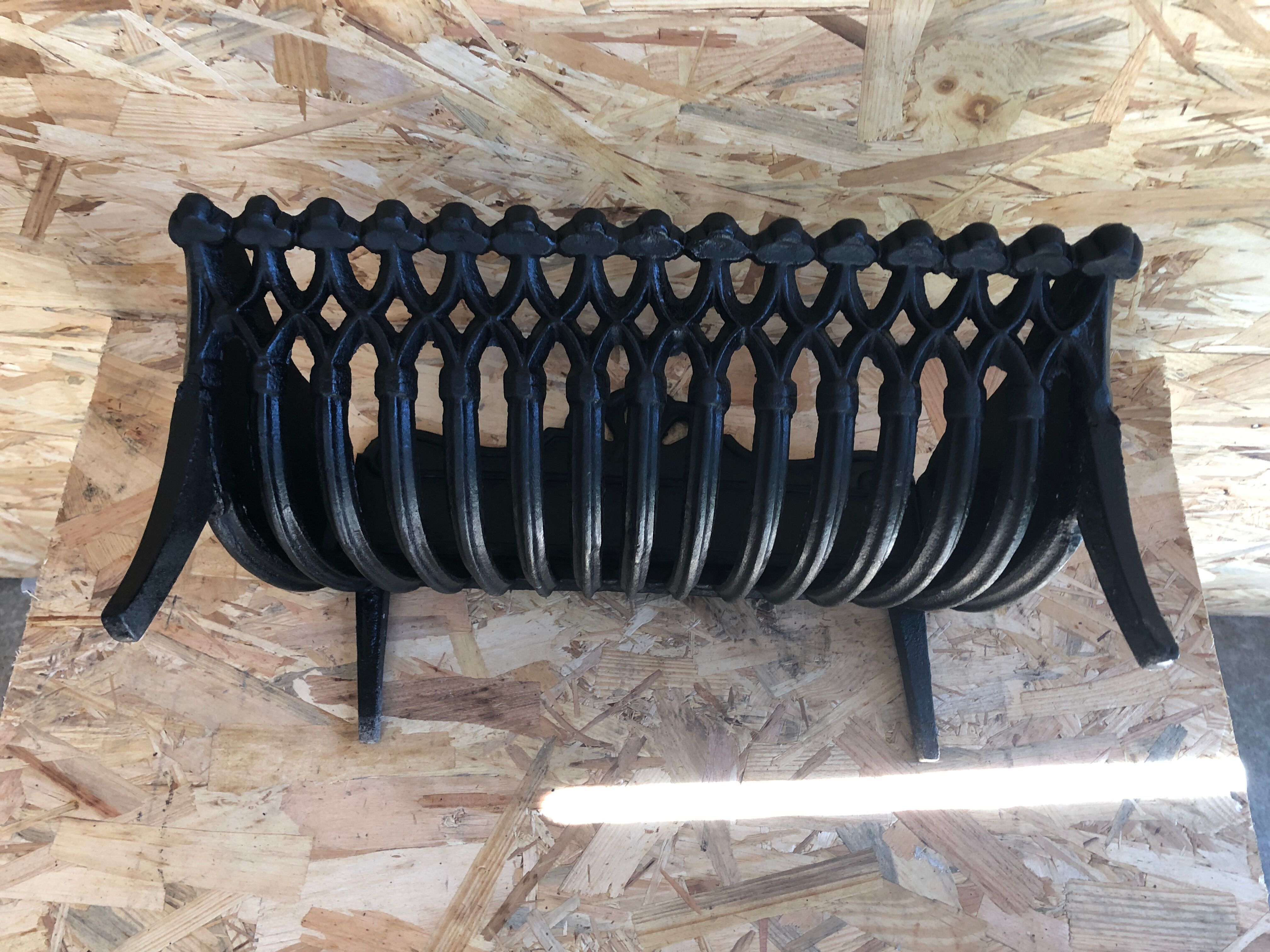 Old fireplace fireplace openwork grid cast iron black + removable plate vintage