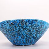 Ceramic fruit bowl with turquoise blue sea foam enamels, 1950