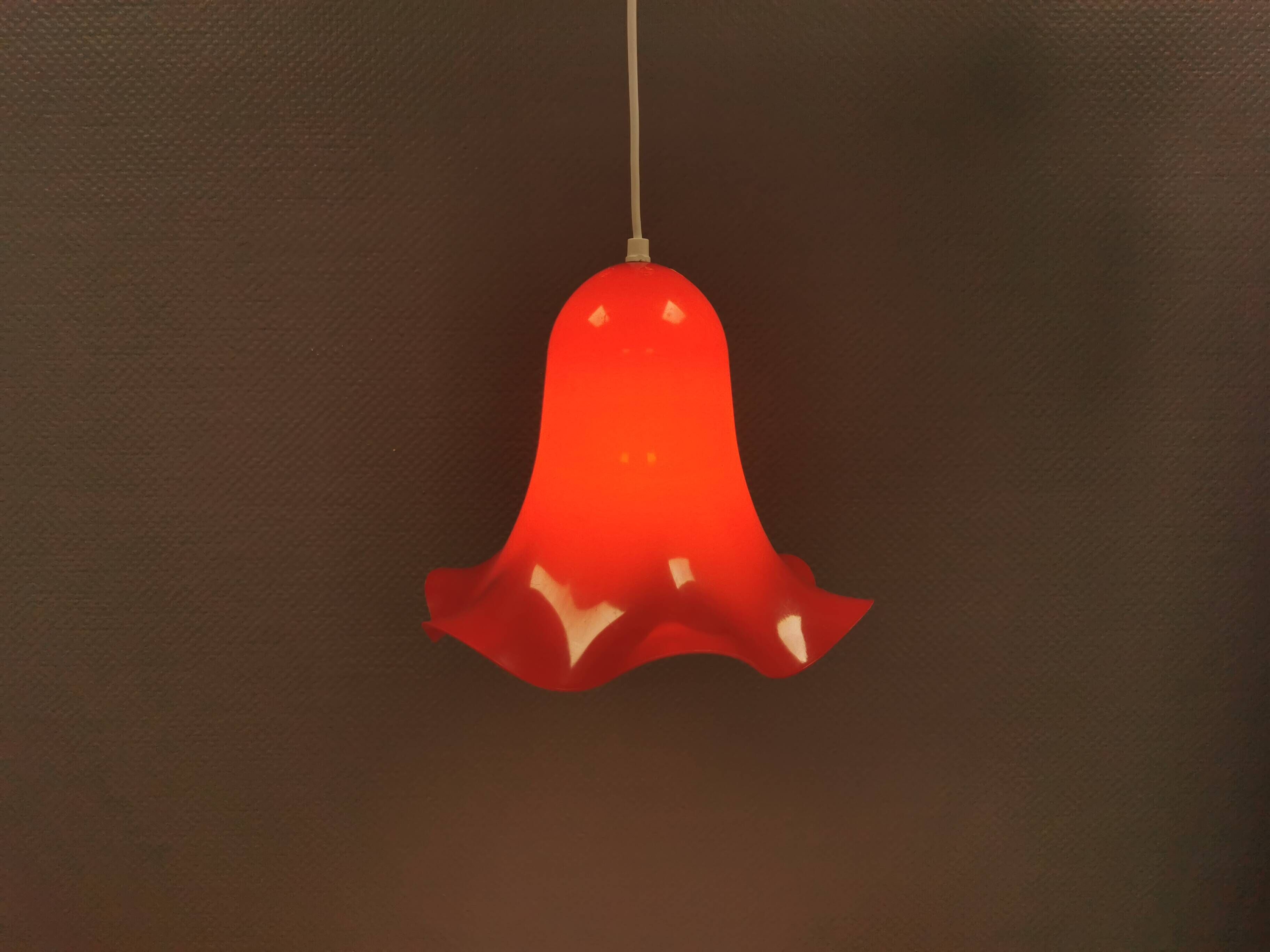 Red vintage hanging lamp made from ABC plastic. Denmark 1980s