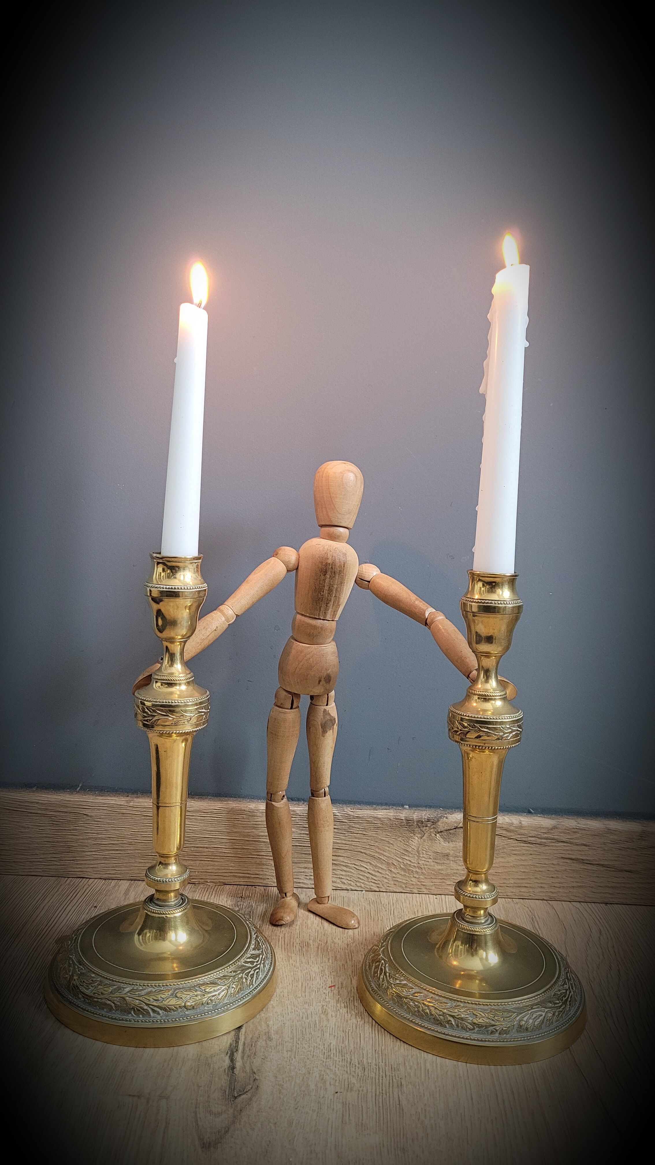 Duo of gilded carved candlesticks