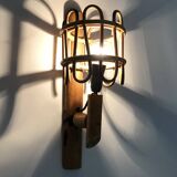 Pair of bamboo rattan lantern wall lights. 50s 60s