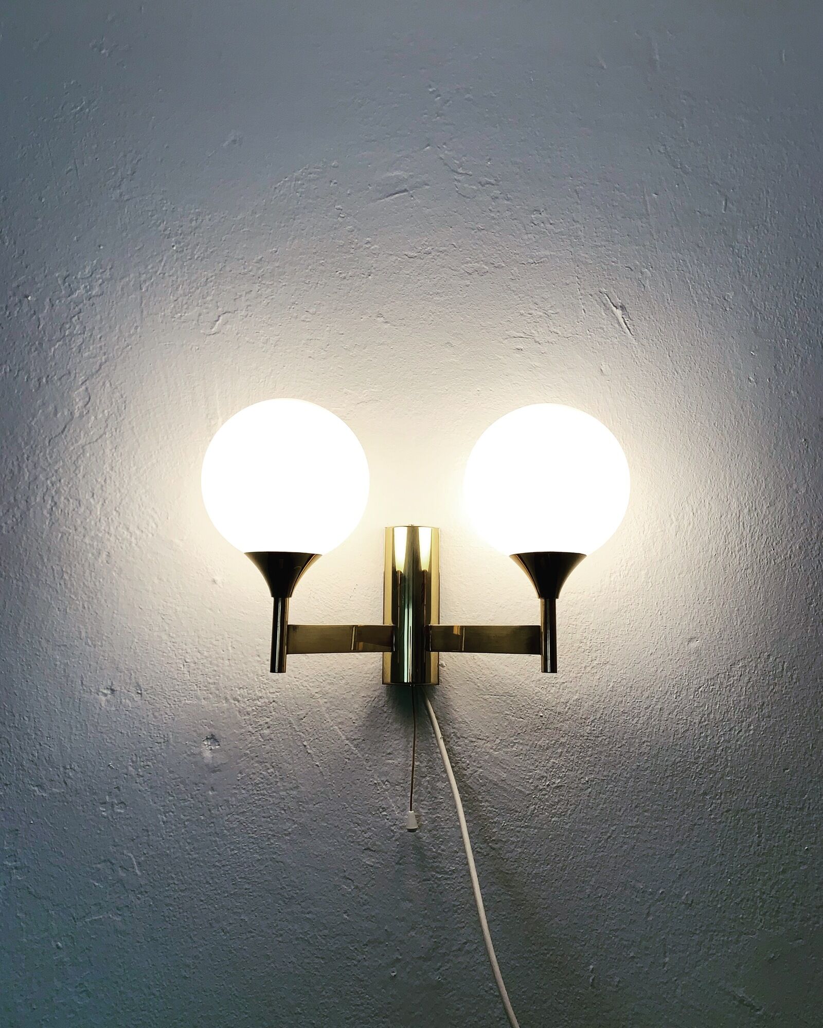 Set of 2 brass and opaline glass Sputnik wall lamps by Kaiser Leuchten