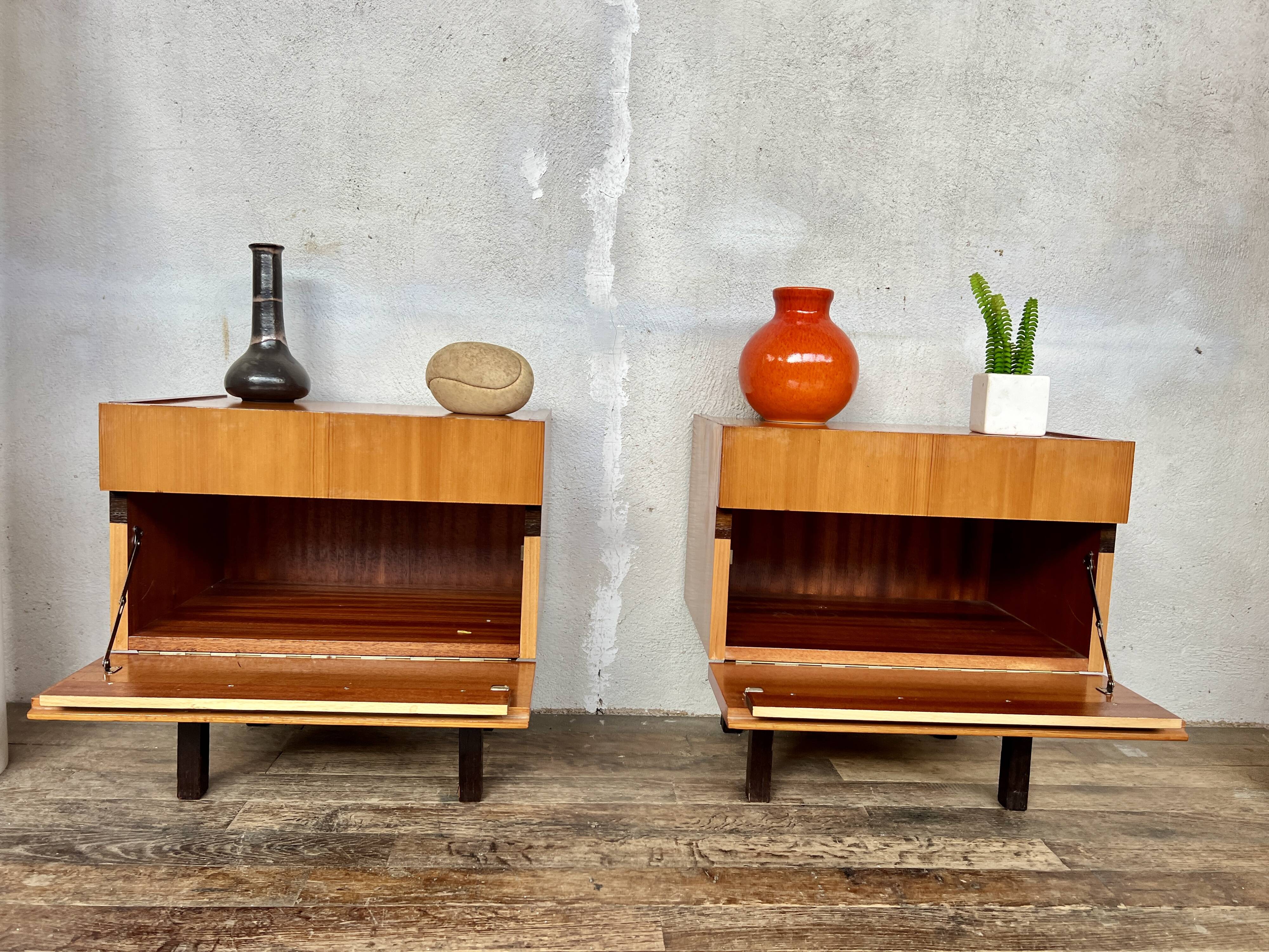 Pair of minimalist vintage bedside tables – 60s look