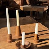 Pyramidal circular teak monoxyle candlestick H7 D5