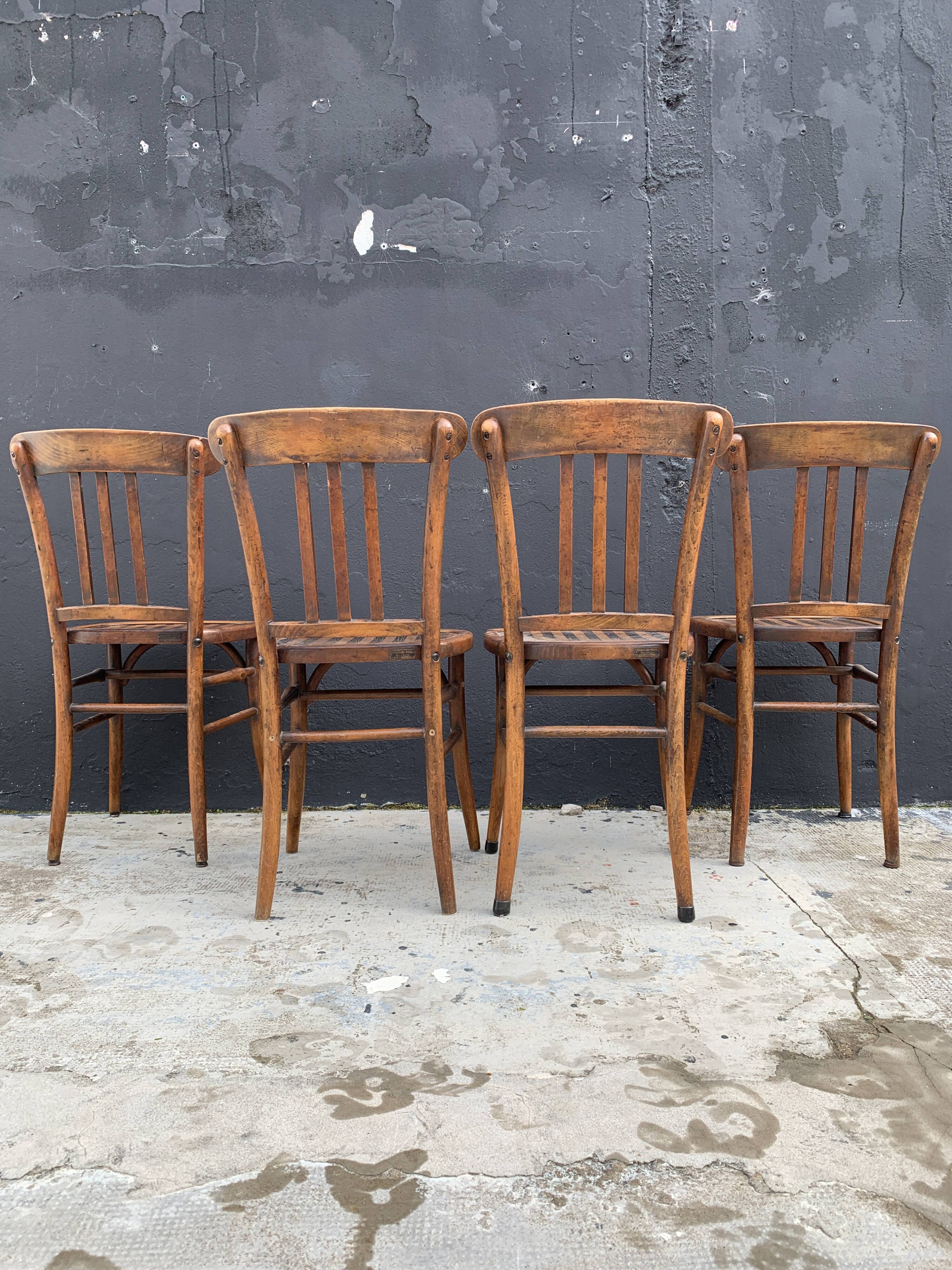 Set of 4 curved wooden bistro chairs