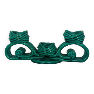 Twisted green ceramic candle holder from Vallauris 1950s