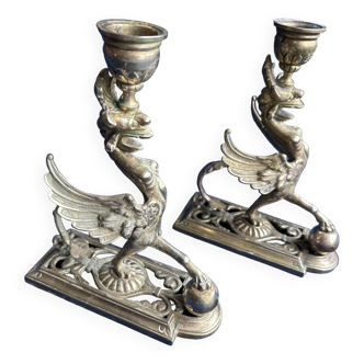 Pair of Napoleon III period candlesticks in bronze