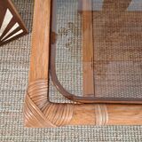 Table basse rotin et bambou rectangulaire vintage