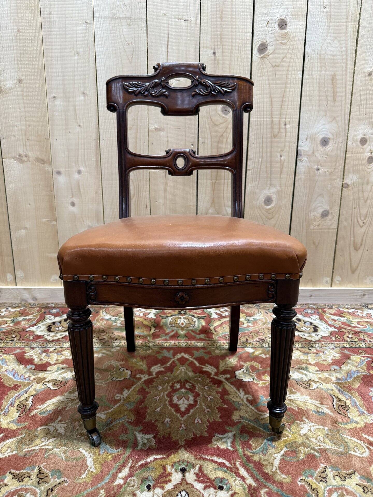 Set of 6 Napoleon III period chairs in mahogany and leather