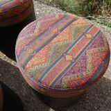 Set of 4 vintage round poufs printed Aztec
