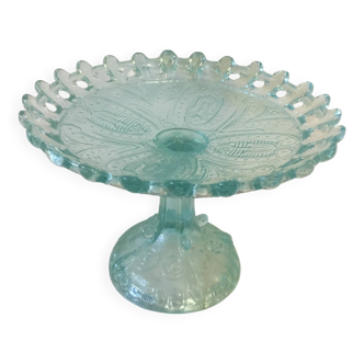 footed bowl, fruit bowl, candy dish in blue molded glass - vintage