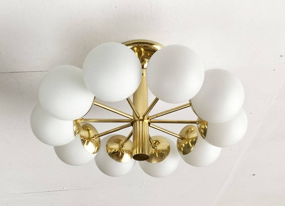 German brass ceiling lamp in mid-century modern space style by Kaiser Leuchten, 1960s.