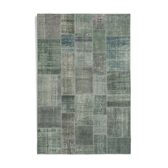 Handmade turkish overdyed 200 cm x 300 cm grey patchwork carpet