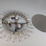Mid-Century Modern Sunburst Mirror Wall Lamp in Lucite with Pink Glow, 1970