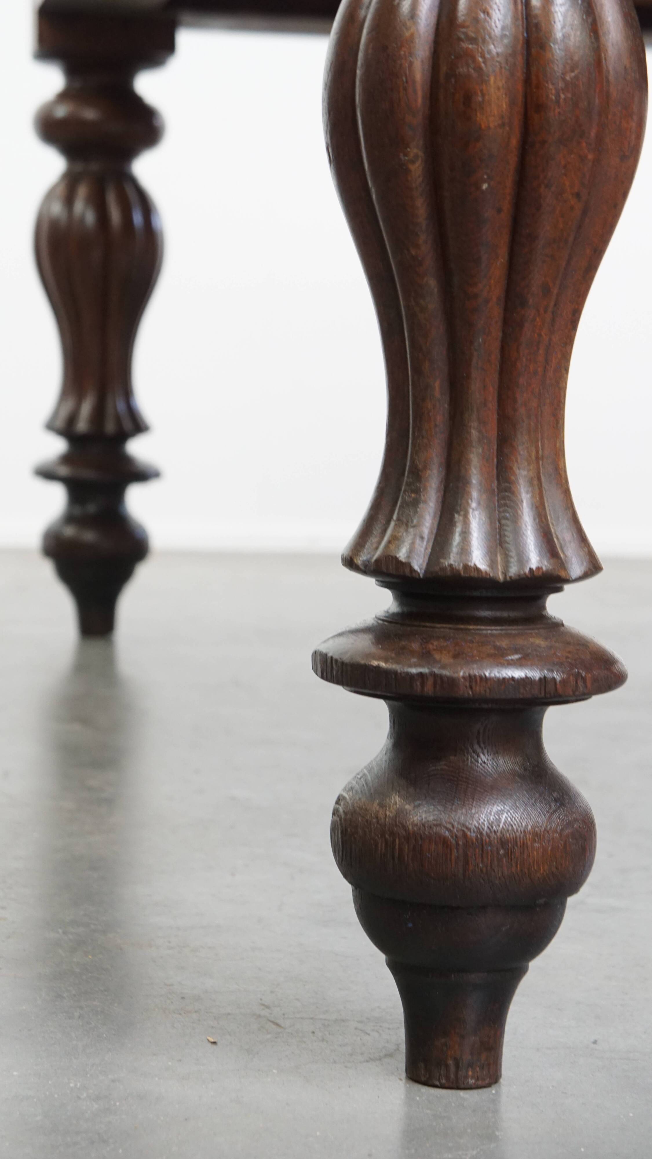 Antique English Oak Writing Desk / Partner Desk with a Leather Top