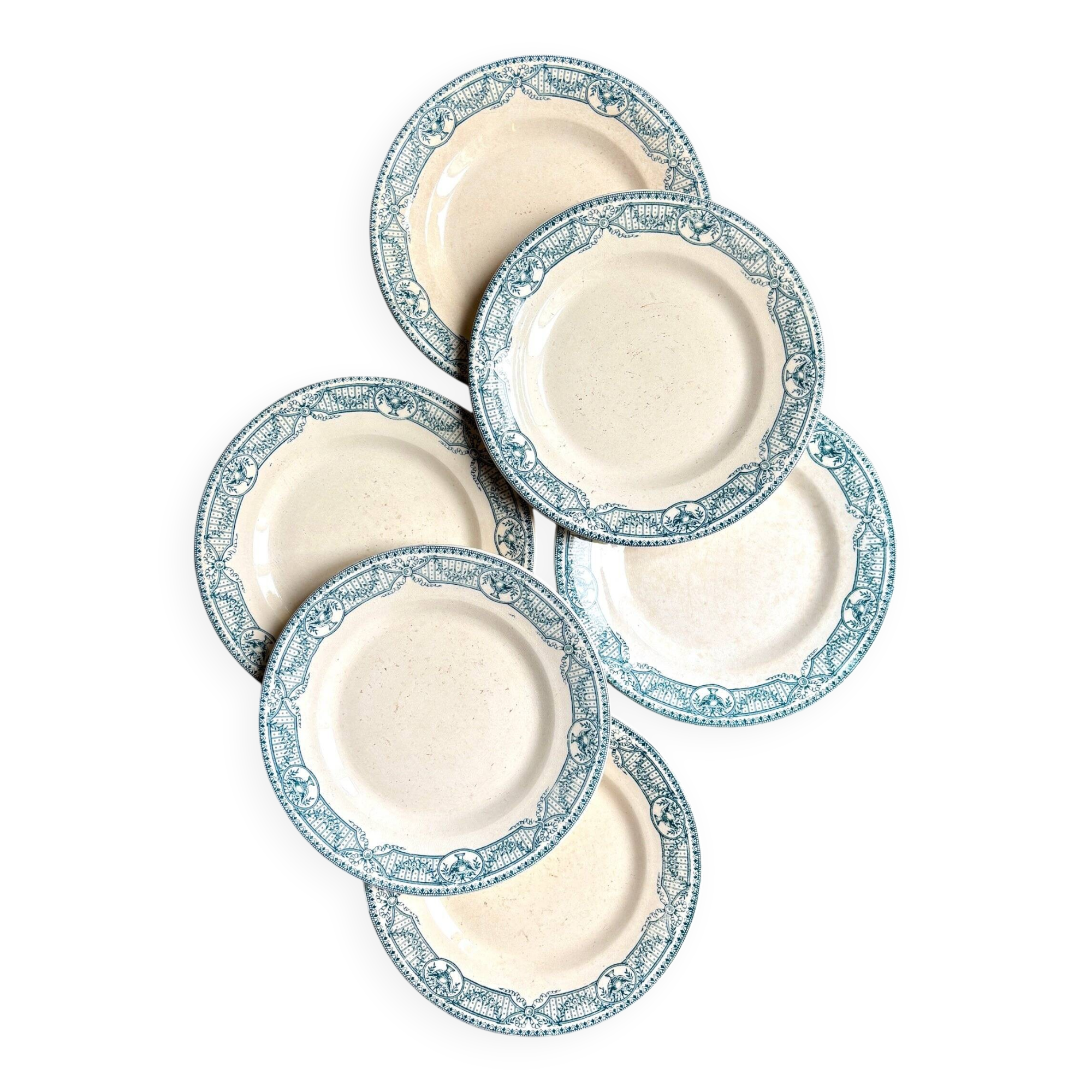 6 dessert plates, Salins ironstone, "Directoire" service.