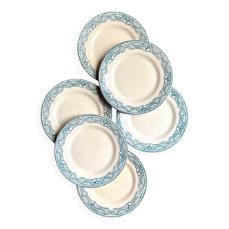 6 assiettes à entremet, dessert Salins en terre de fer, service "Directoire