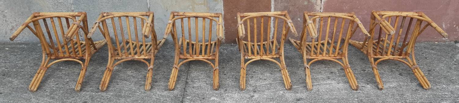 Table and 6 chairs made of bamboo and rattan
