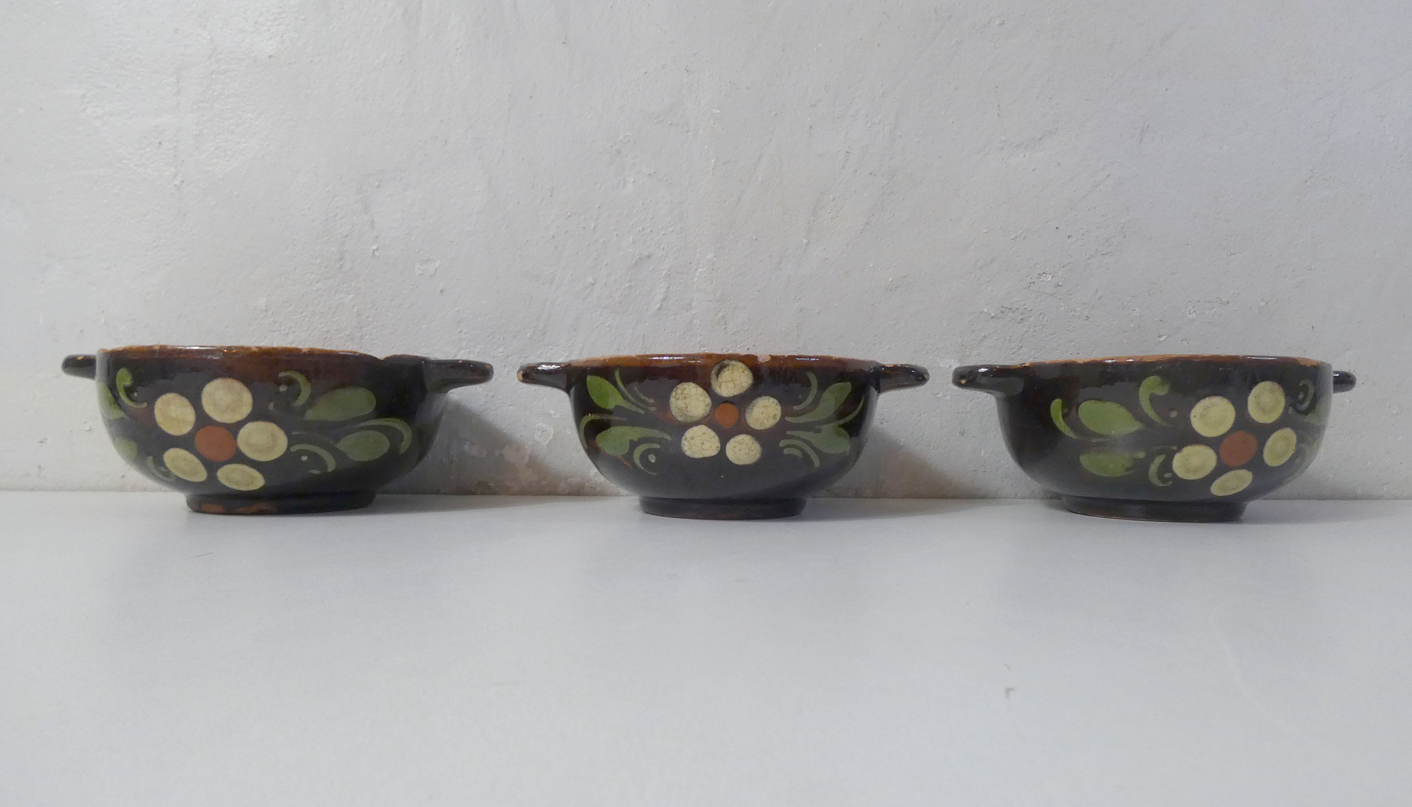 Set of 3 alsatian bowls in glazed terracotta