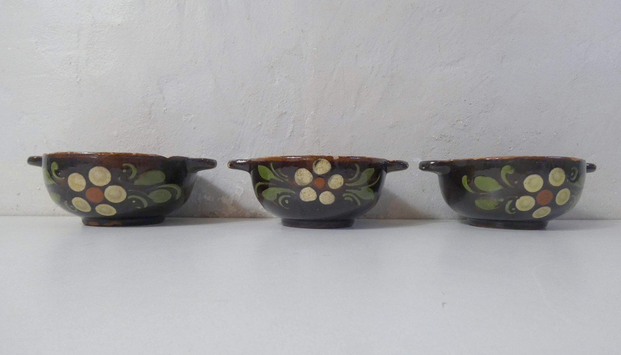 Set of 3 alsatian bowls in glazed terracotta