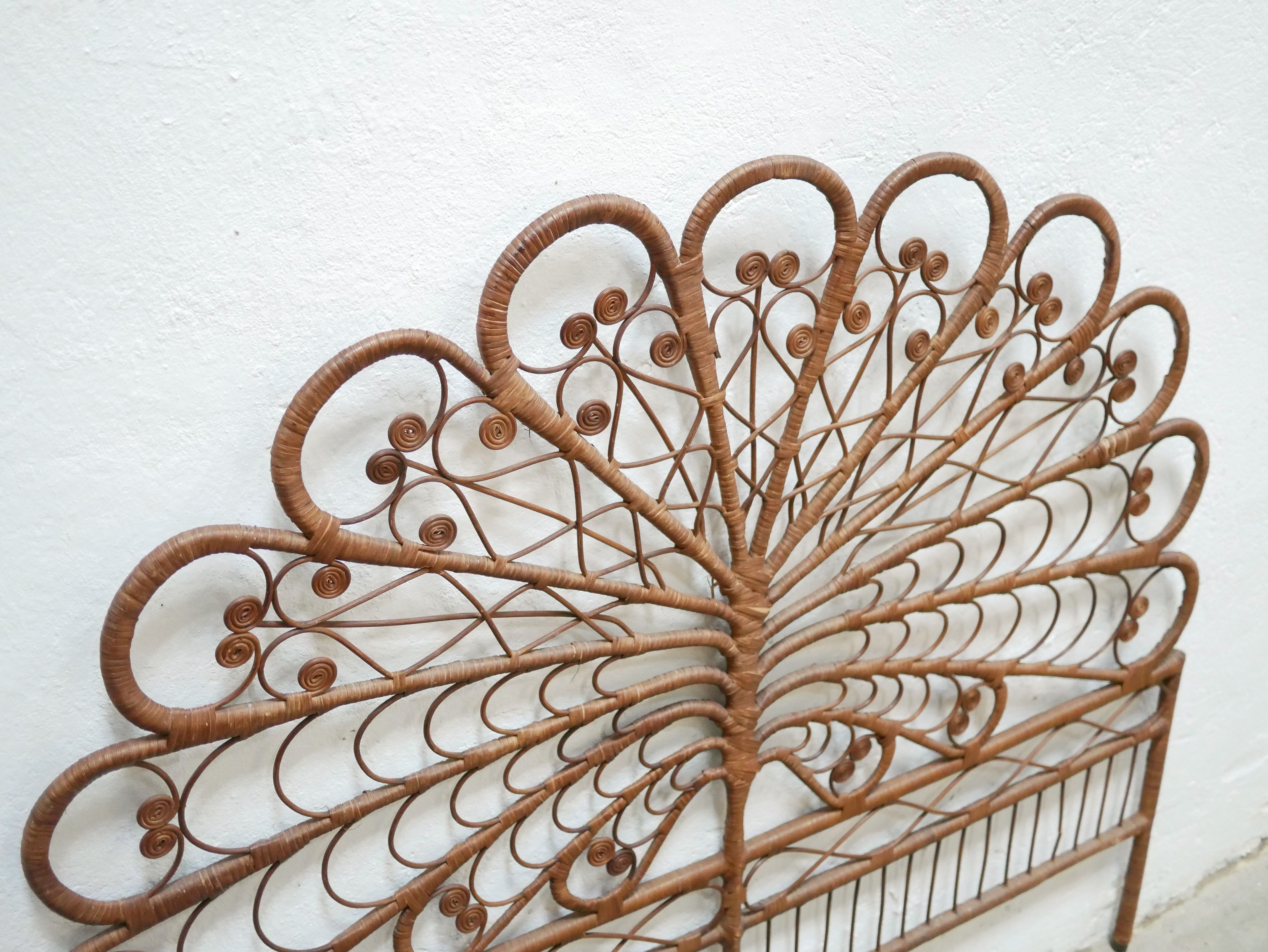 Vintage rattan peacock headboard